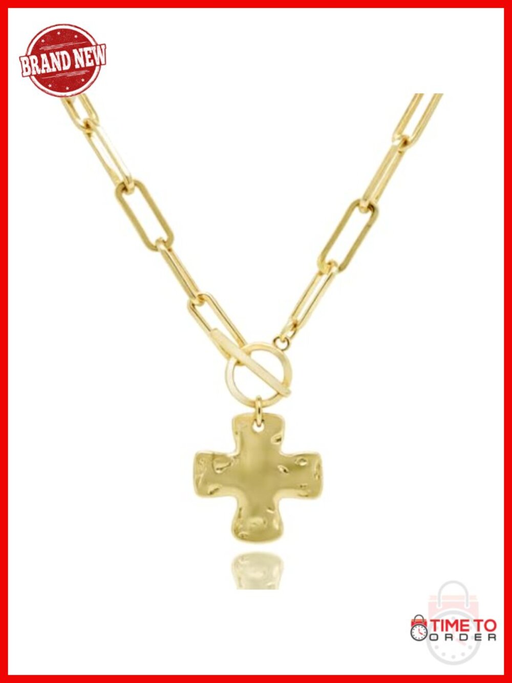 14K Gold Plated Chunky Cross Necklace for Women Statement Layered Pendant